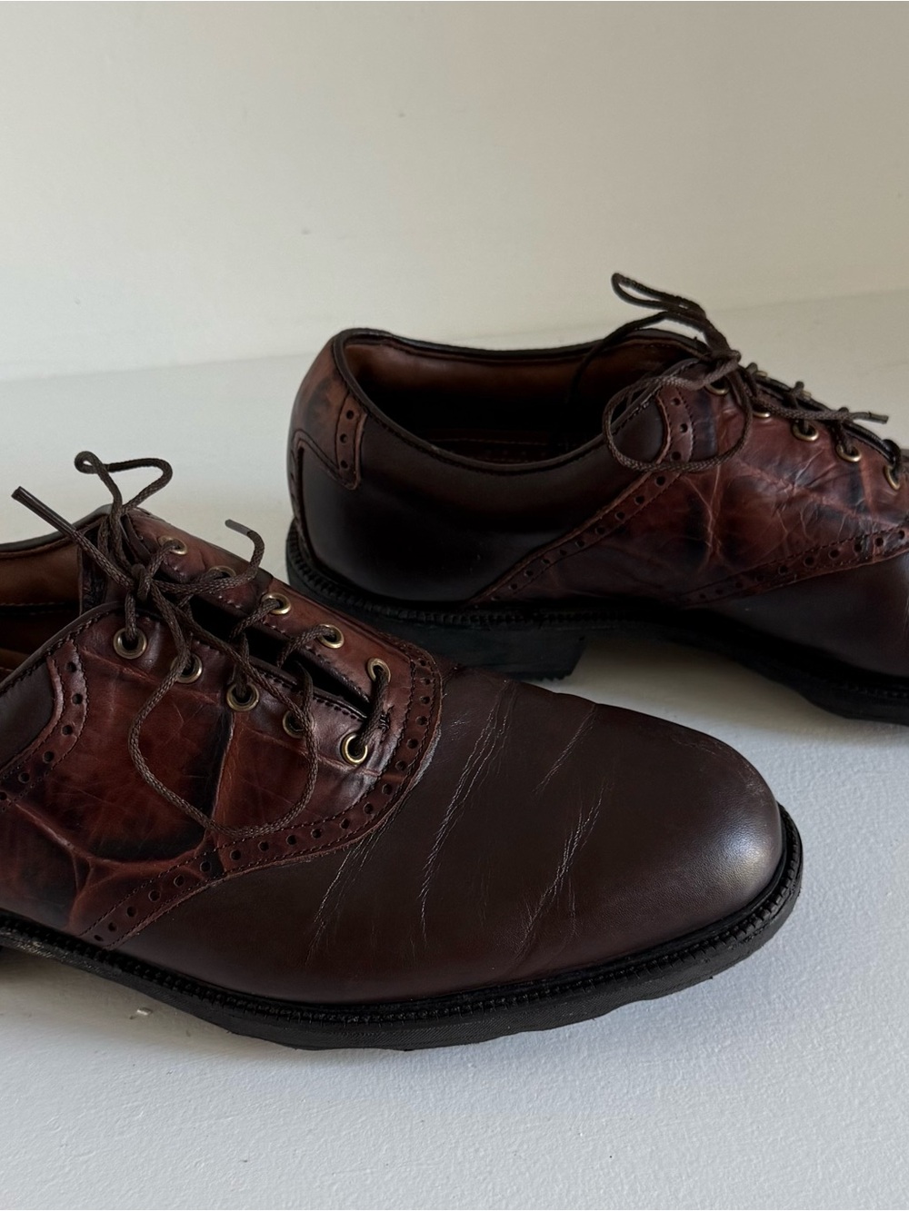 Men's Footjoy Saddle Oxford Brown Leather Golf Shoes 9.5M